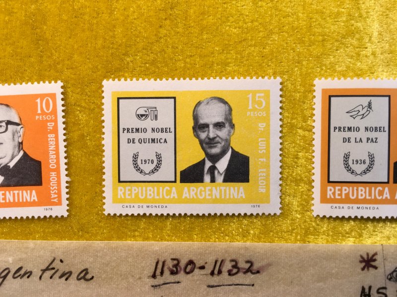 ARGENTINA,NOBEL PRIZE WINNERS, 1976, SCOTT 1130-1132, 3 VALS MOGNH,  HS30