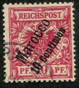 German Offices Morocco SC# 3 o/p 10 centines on Germany light cancel