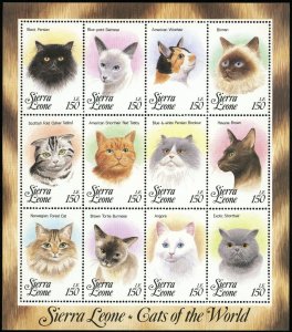 Sierra Leone #1644 World Cats Miniature Souvenir Sheet of 12 Postage Stamps MNH
