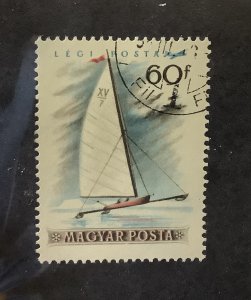 Hungary 1954  Scott  C160  used -  60f,  ice yacht, winter sports