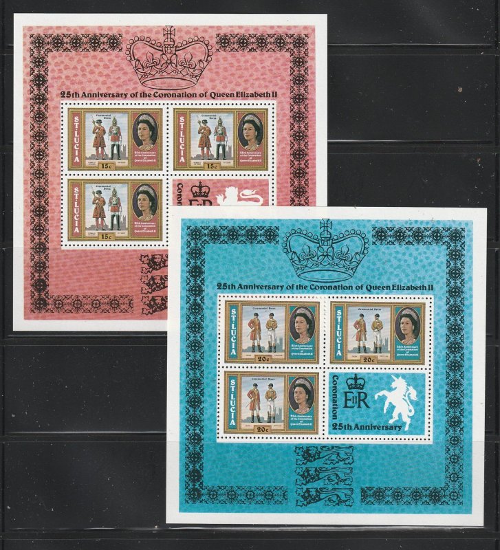 St Lucia 438-441 Sheets Set MNH Queen Elizabeth Coronation Anniversary, 2 Scans