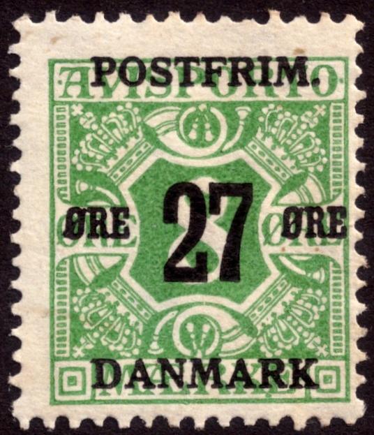 Denmark 1918 27ore on 8ore Green Newspaper SG200 MH