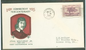 US 772 1935 3ct Connecticut tercentenary (charter oak) single on an addressed (typed) first day cover with a Linprint cachet.