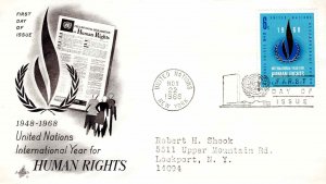 United Nations 1968 FDC Sc 190 Human Rights Artcraft Cachet UN New York