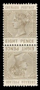 Grenada #25a Cat$40, 1883 8p bister, vertical tete-beche pair, lightly hinged