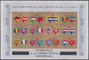 HONDURAS Sc# C74 MNH S/S of 12 DIFF UPU CENTENARY WITH VARIOUS FLAGS