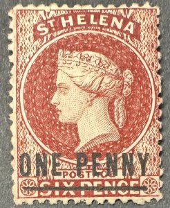 St. Helena, 1871, Scott #12, 1p on 6p brown red, unused (no gum)