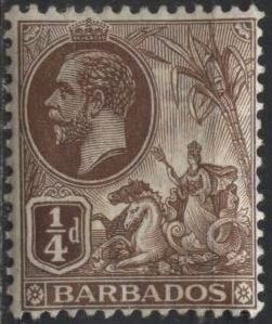 Barbados 116 (mhr) ¼p seal of the colony, George V, brn (1912)