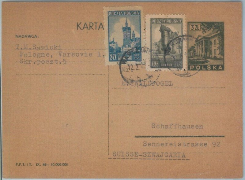 75354 - POLAND - POSTAL HISTORY - STATIONERY CARD with ADDED STAMPS 1947-