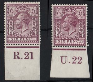 GB 1912 6d sg285 R.21 & U.22 control singles fine mint cat £36