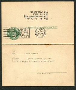 1925 San Francisco CA Postal Card Allis-Chalmers ASME Military Training Slogan 1