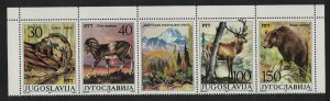 Yugoslavia Otter Argali Deer Bear Protected Animals strip of 4v+label 1987