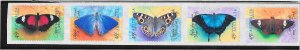 Australia #1695-1699  Butterflies strip of 5 self-adhesive  (MNH) CV $8.75