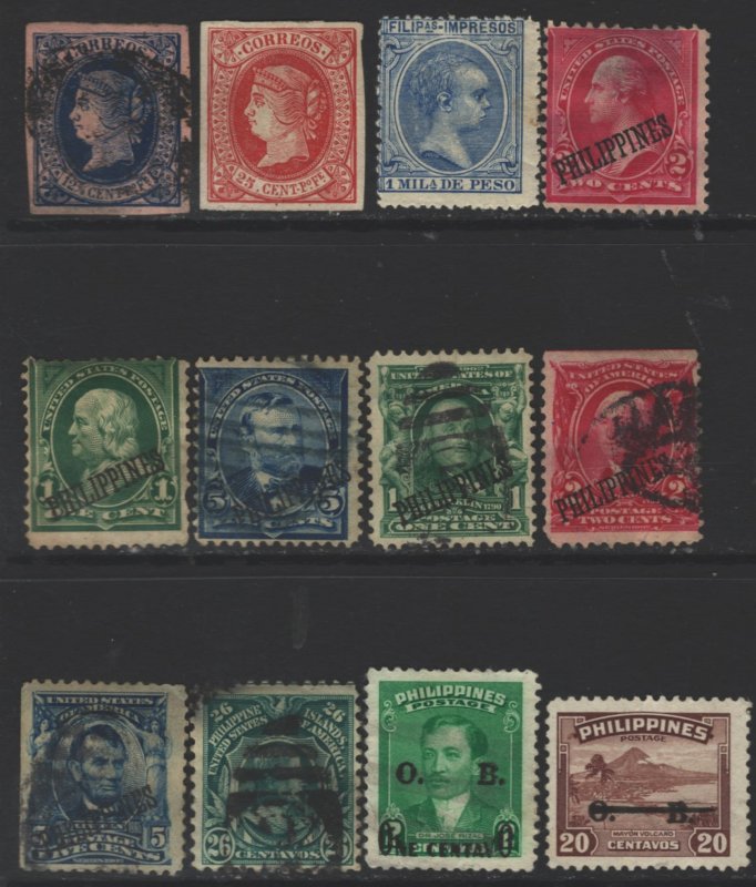 COLLECTION LOT 10134 PHILIPPINES 12 STAMPS 1864+ CV+$20