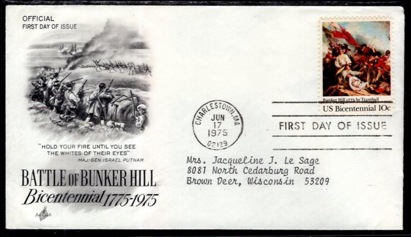 US 1564 Bunker Hill Artcraft Typed FDC