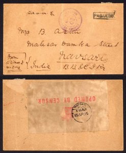 India 1915 Paquebot Censor cover