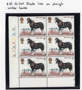 GB 1978 Horses 9p r8/1 black line on plough under horse unmounted mint cyl blo