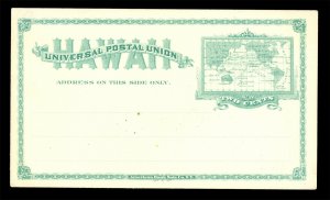 HAWAII 1894 Map of Pacific Ocean - stationery card - 2c green  Scott UX9 mint VF