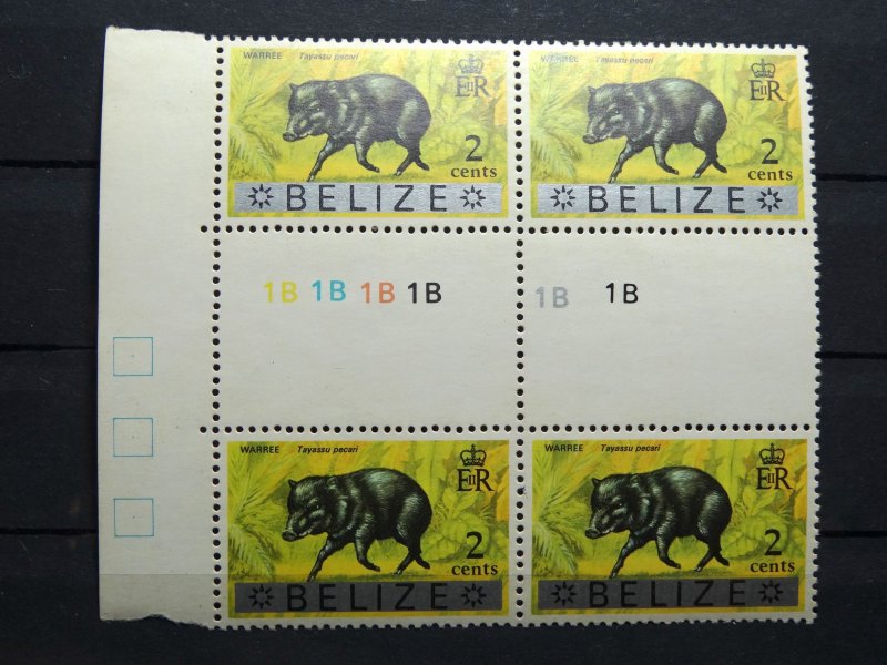 BELIZE 1973 SC# 314 WAREE / FAUNA BLOCK x 4 GUTTER MNH