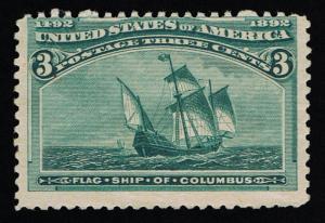 GENUINE SCOTT #232 MINT OG NH 1893 GREEN 3¢ COLUMBIAN EXPOSITION ISSUE SCV $98