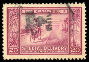 PHILIPPINES Sc E11 USED - 1947 20c - Manila Post Office & Messenger