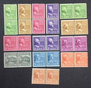 US STAMPS #839-851 LINE PAIRS MINT OG NH LOT #20073