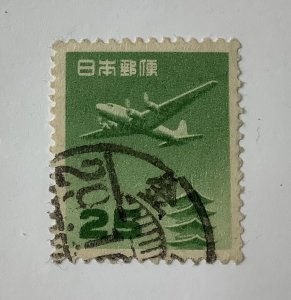 Japan 1952  Scott C27 used - 25y,  Plane over Pagoda