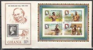 Ghana, Scott cat. 708. Sir Roland Hill s/sheet. Music Instr. First day cover.