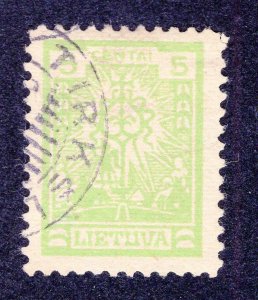Lithuania 1923 5c pale green, Scott 189 used, value = 75c