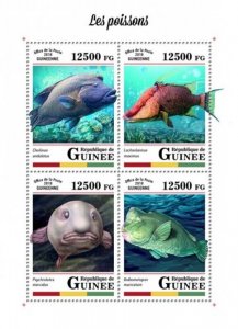 Guinea - 2018 Fish on Stamps - 4 Stamp Sheet - GU18123a