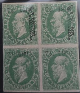 O) 1866 MEXICO, LITHOGRAPHED, EMPEROR MAXIMILIAN, SCT 30 50c green, OVERPRINTED