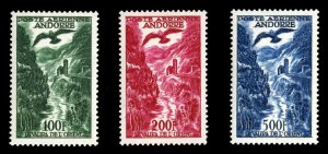 Andorra (French) #C2-4 (YT PA2-4) Cat€179, 1955-57 Airpost, set of three, 5...