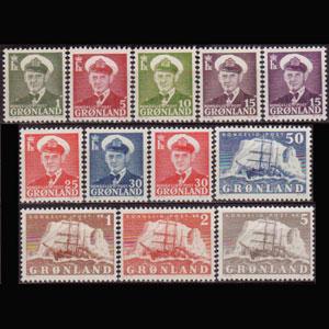 GREENLAND 1950 - Scott# 28-38 King etc. Set of 12 NH two LH