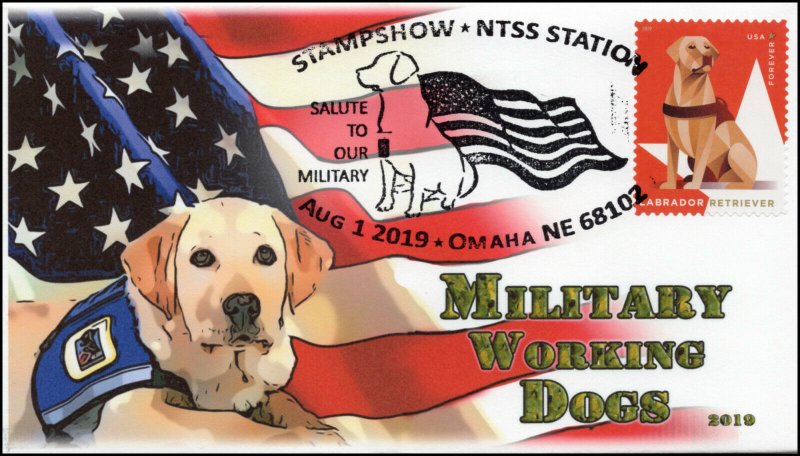 19-116, 2019, Military Working Dogs, Pictorial Postmark, Labrador Retriever, Eve