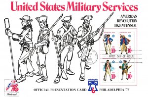 Fleetwood  FDC Souvenir Card #1565-68 Armed Forces Bicentennial Army 1975
