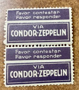 1930's CONDOR ZEPPELIN AIR MAIL ETIQUETTE LABEL purple pair