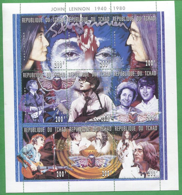 John Lennon Scarrab Africa Commemorative Souvenir Stamp Sheet Chad E39A