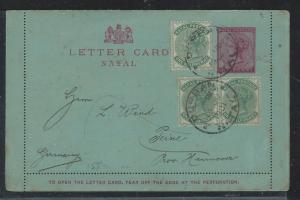 NATAL (PP1110B) 1901 1D PS LETTER CARD UPRATED 1/2DX3 TO GERMANY WITH LONG MSG