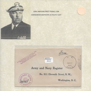 1943 Adm Mahlon Tisdale COMDESPACFLT, Hawaii to Washington DC (53072)