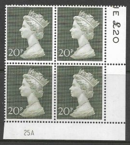 1970 20p Decimal Machin Cylinder 25A UNMOUNTED MINT