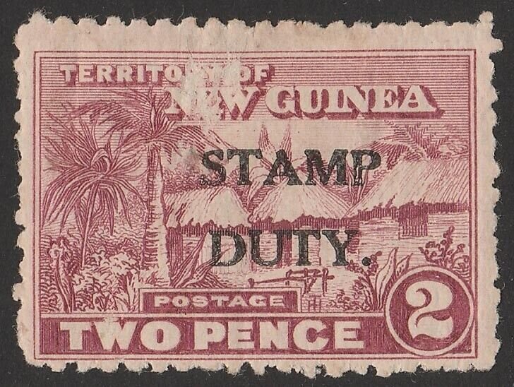 NEW GUINEA 1928 'STAMP DUTY' on Hut 2d red. Bft 2. Elsmore Online cat $60.