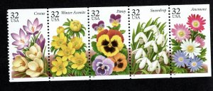 3025-29 Winter Garden Flowers Pane of 5 MNH