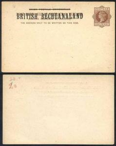 British Bechuanaland O/P on QV 1d Brown Foreign Postcard Mint