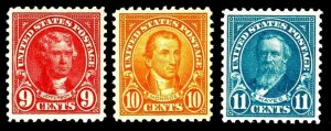 US.#561-563 FLAT PLATE ISSUES of 1923-25 - OG-H - VF - CV$25.75 (ESP#1310)