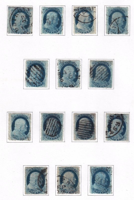US 24 1c Franklin Used Type V Lot of 14 Great for Plating F-VF SCV $560 (-005)