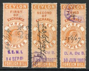 Ceylon Foreign Bill BF83 3r Wmk Mult CA 1st 2nd and 3rd Exchange