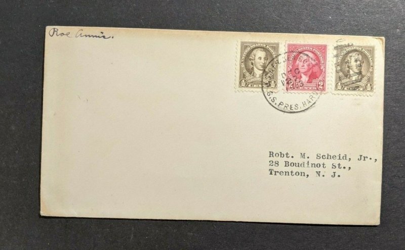 1933 SS President Harding Sea Post Cover to Trenton NJ