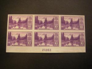 Scott 758, 3c Mt Rainier, PB6 #21263 Bottom Margin, MNH, NGAI, IMPERF Parks
