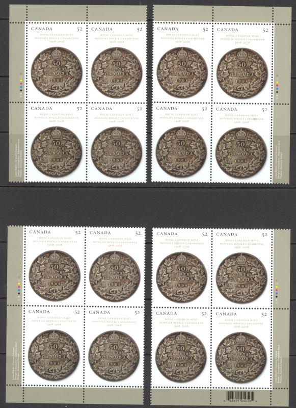 Canada Sc# 2274 MNH PB Set/4 2008 52¢ 50c Coin from 1908