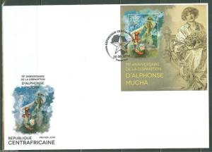 CENTRAL AFRICA  2014 75th MEMORIAL ANNIVERSARY OF ALPHONSE MUCHA  S/S FDC